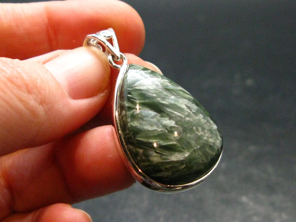Seraphinite Clinochlore Silver Pendant From Russia - 1.5'' - 8.05 Grams