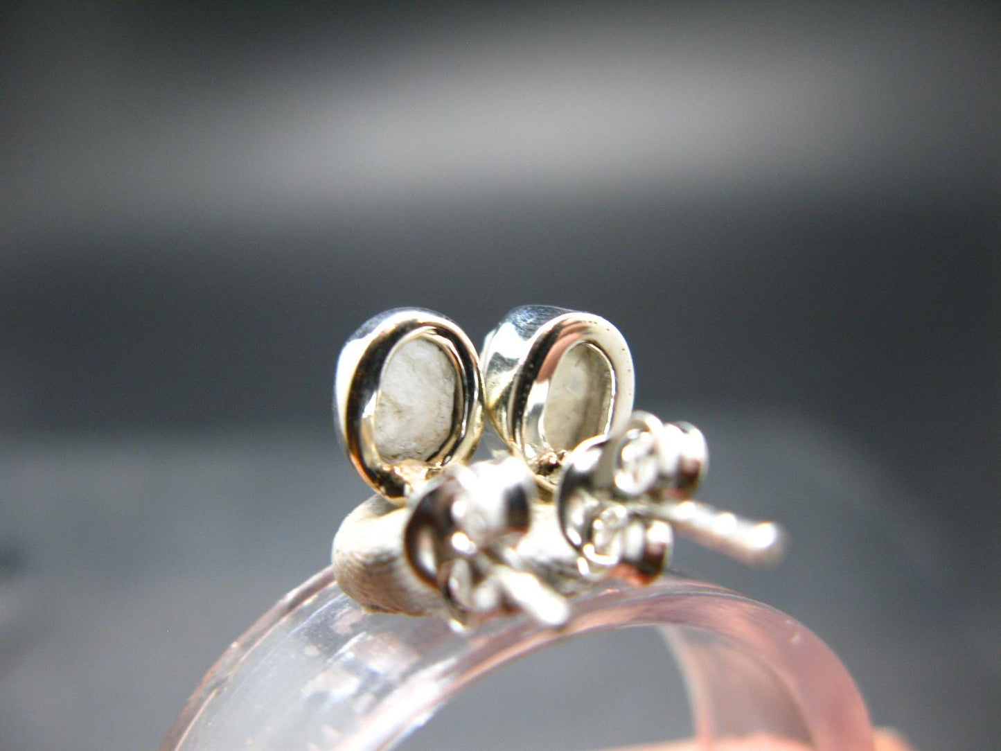 Very Rare White Cryolite 925 Silver Stud Earrings from Greenland - 0.6" - 1.18 Grams