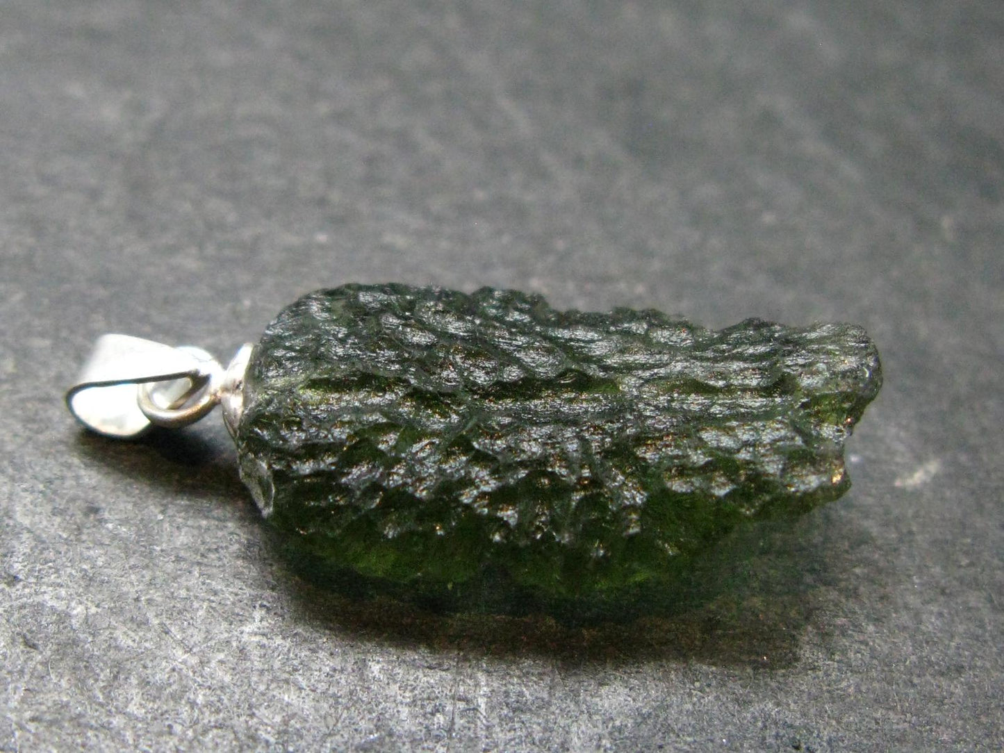 Moldavite Tektite Silver Pendant from Czech Republic - 1.1" - 1.66 Grams