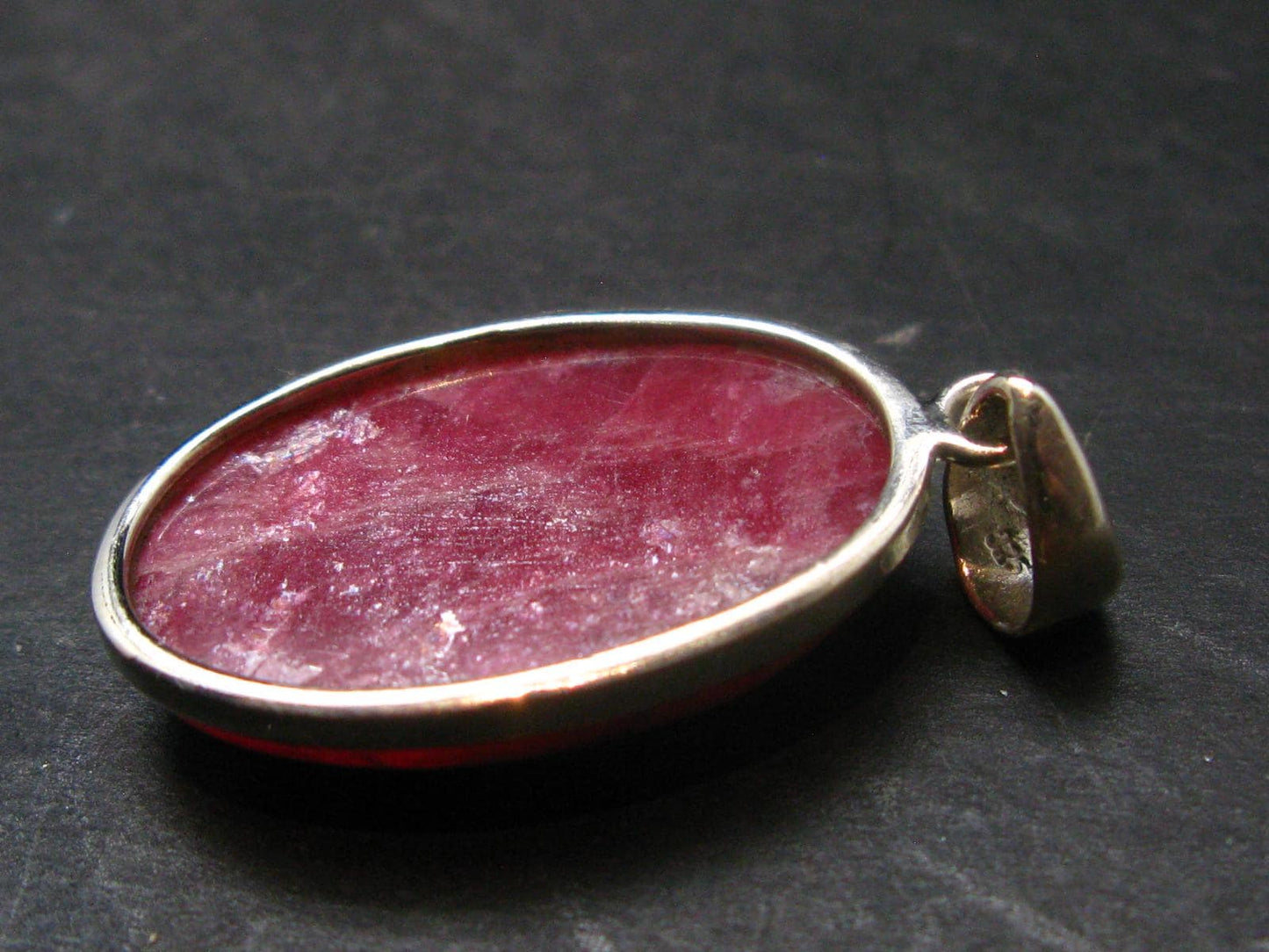Vivid Juice Carmine Red Gem Rhodonite Silver Pendant From Brazil - 1.6" - 8.8 Grams