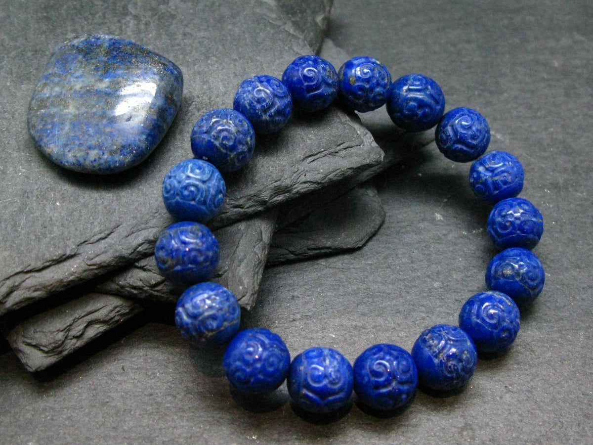 Lapis Lazuli Lazurite Genuine Bracelet ~ 7 Inches ~ 11mm Carved Beads