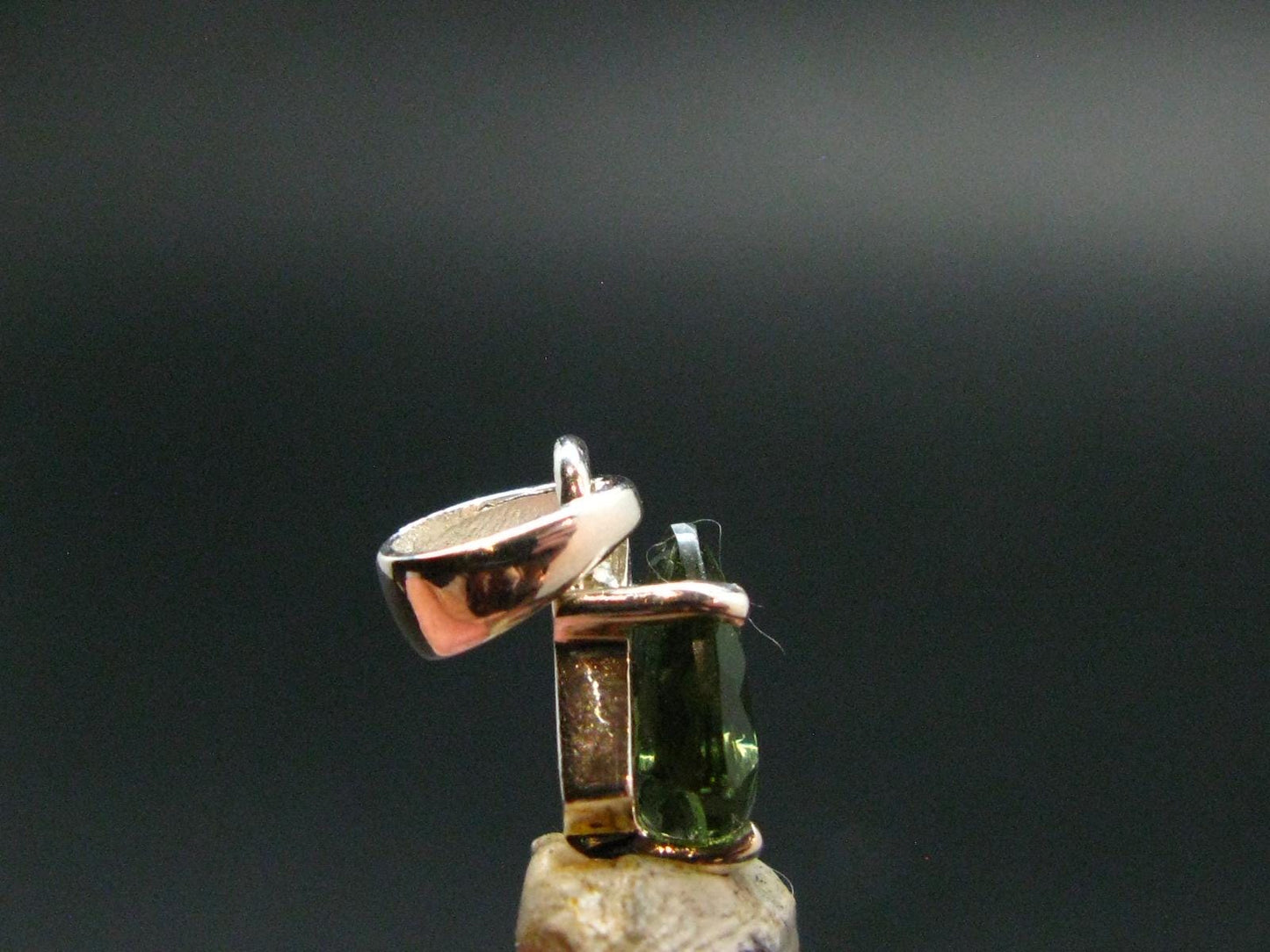 Moldavite Tektite Facetted Silver Pendant from Czech Republic - 0.7" - 1.10 Grams