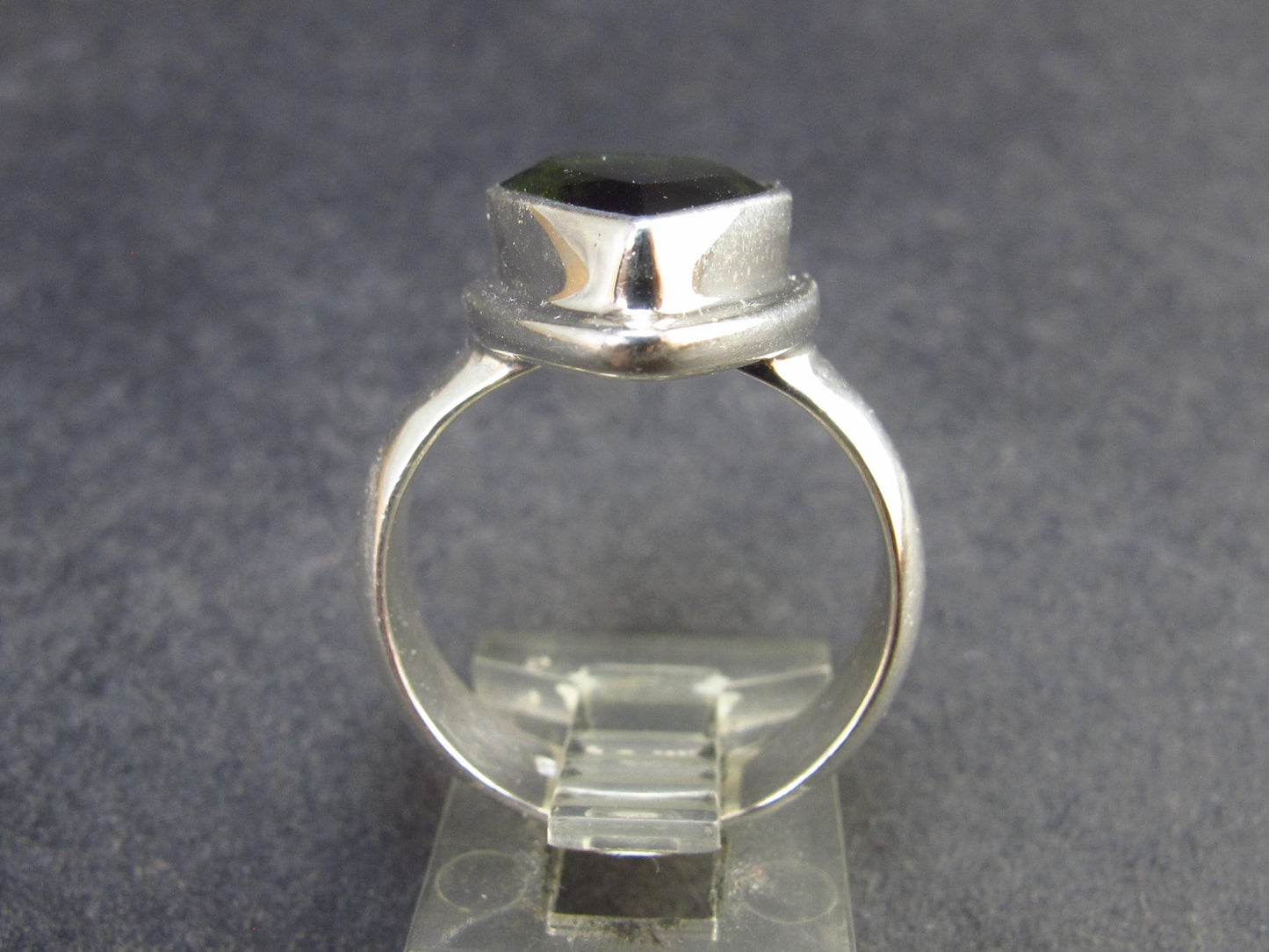 Moldavite Tektite Facetted Silver Ring from Czech Republic - Size 8 - 8.19 Grams