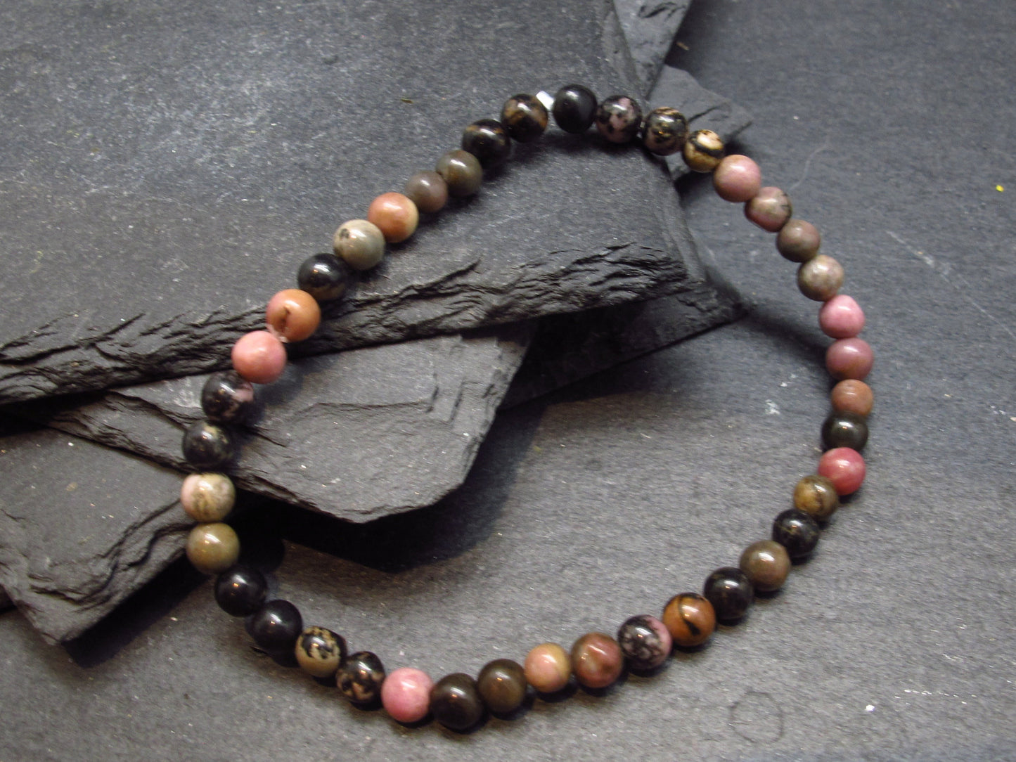 Rhodonite Genuine Bracelet ~ 7 Inches ~ 4mm Round Beads