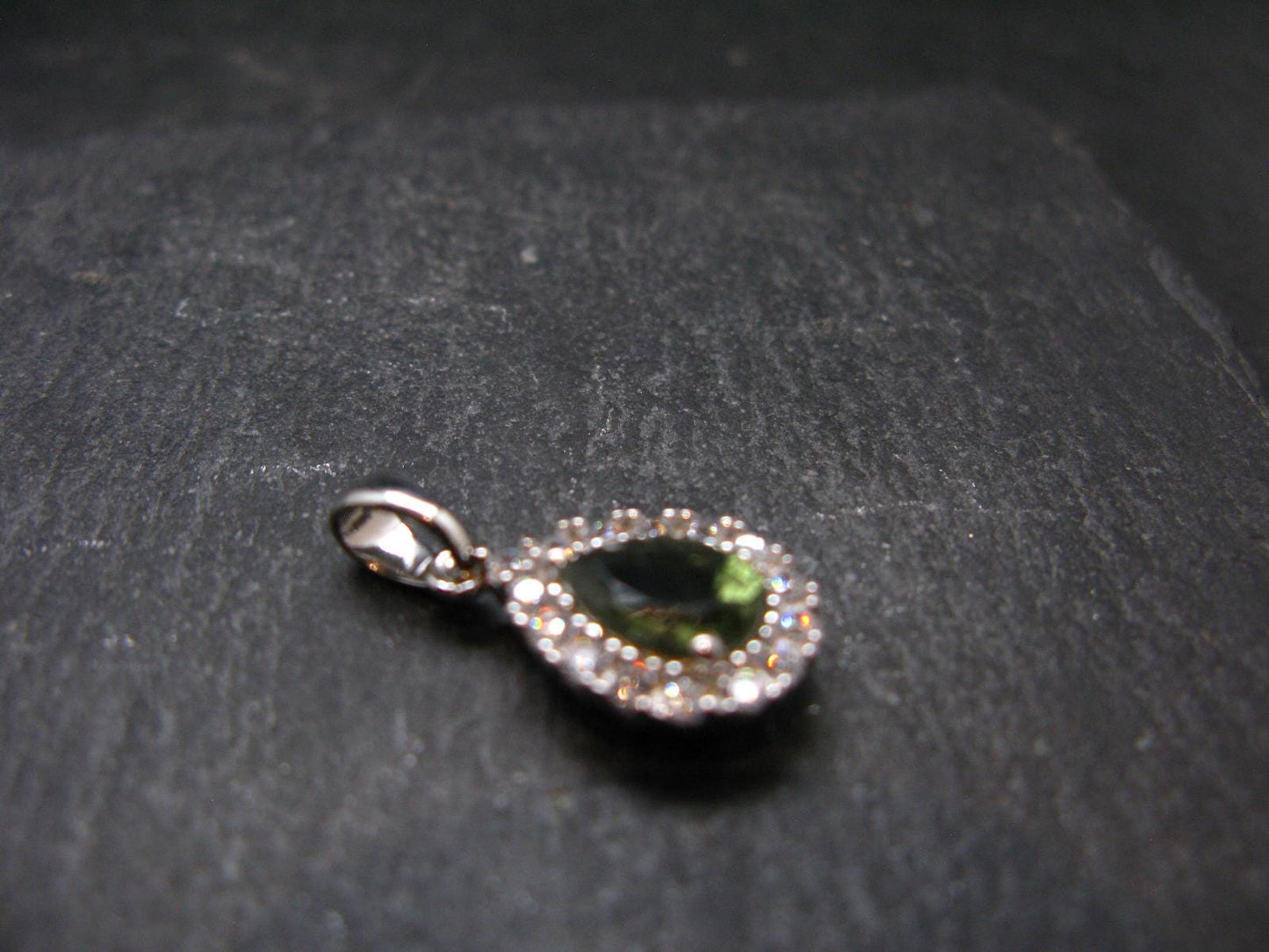 Moldavite Tektite Silver Pendant from Czech Republic - 0.7" - 2.20 Grams