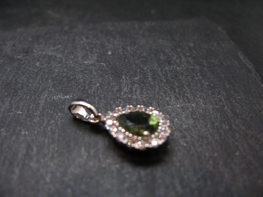 Moldavite Tektite Silver Pendant from Czech Republic - 0.7" - 2.20 Grams
