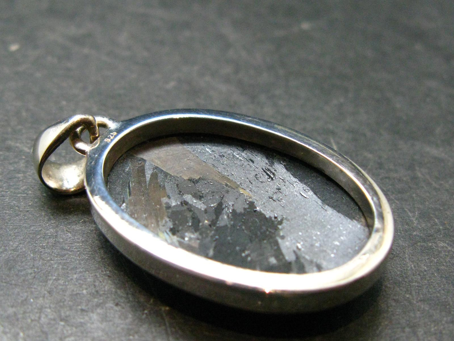 Very Rare Sterling Silver Nuumite Nuummite Pendant From Greenland - 1.6" - 10.84 Grams