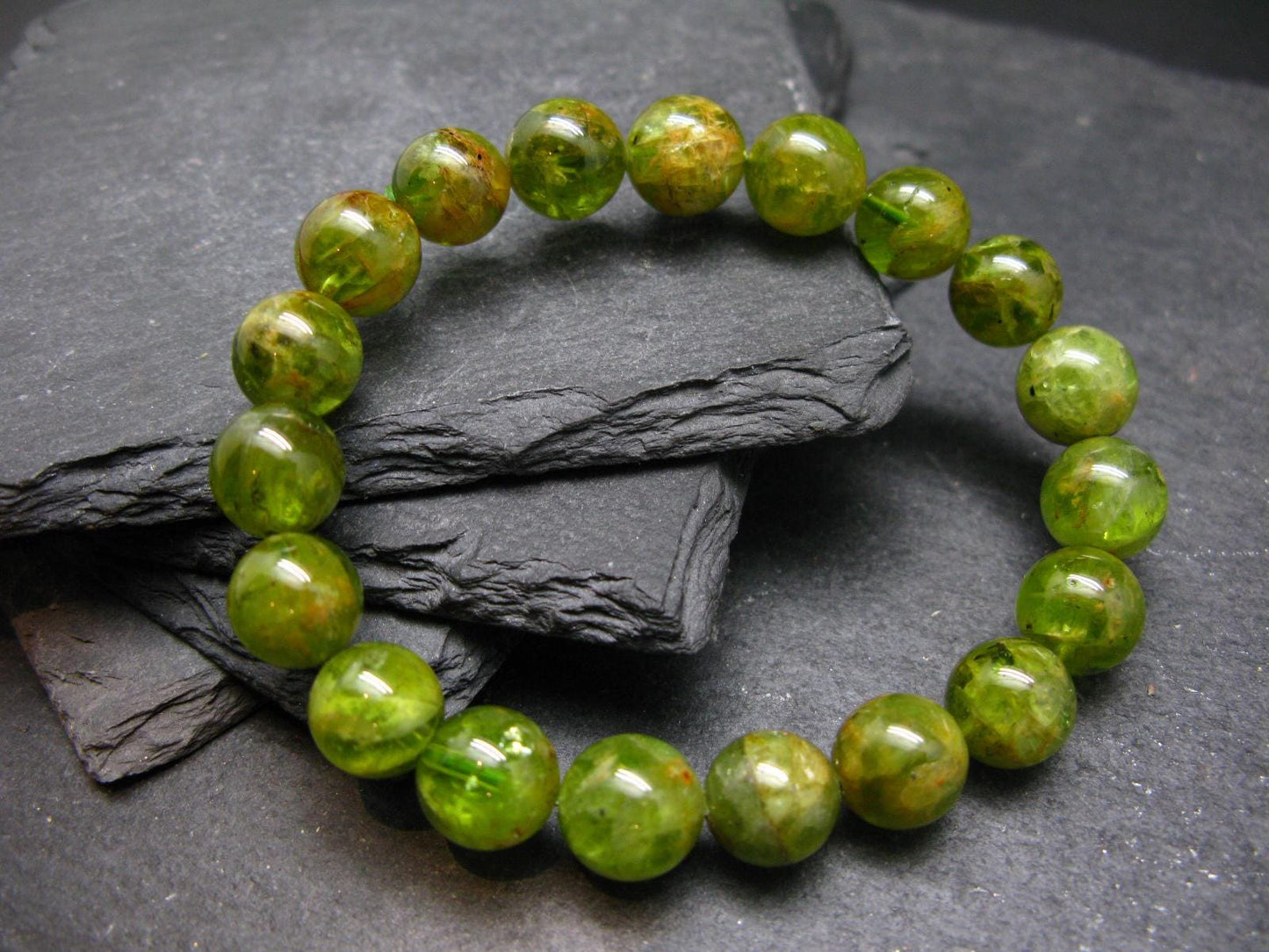 Peridot Genuine Bracelet ~ 7 Inches ~ 10mm Round Beads