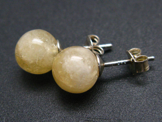 The Most Classic Earring Styles!! Natural 8mm Round Ball Citrine Gemstones 925 Silver Stud Earrings