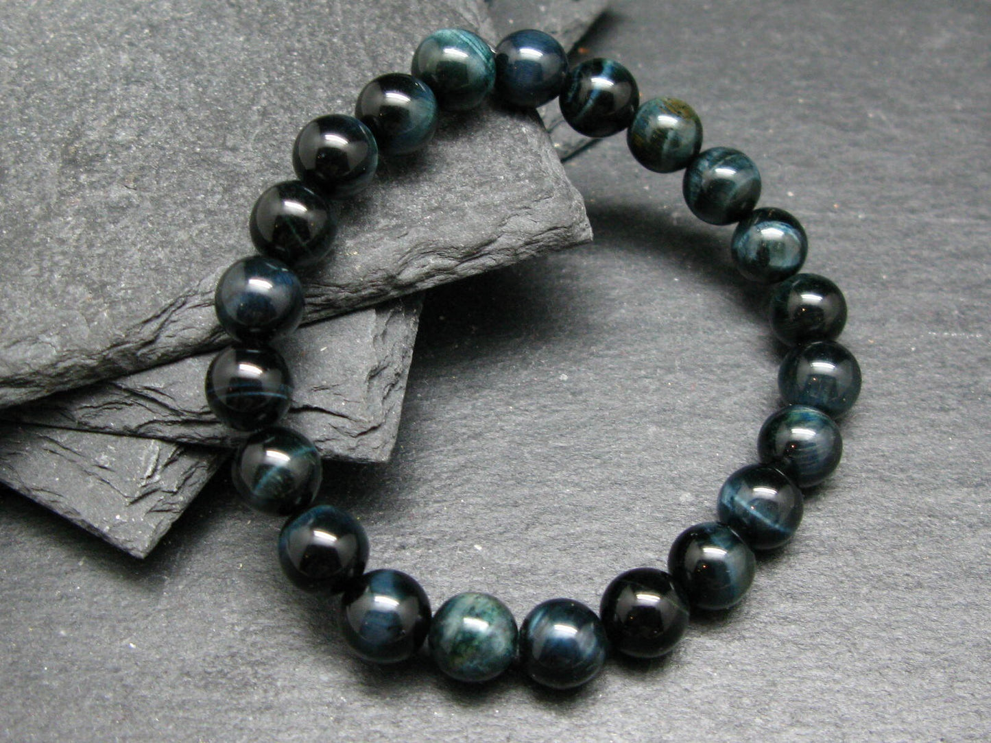 Hawks Eye Genuine Bracelet ~ 7 Inches ~ 8mm Round Beads