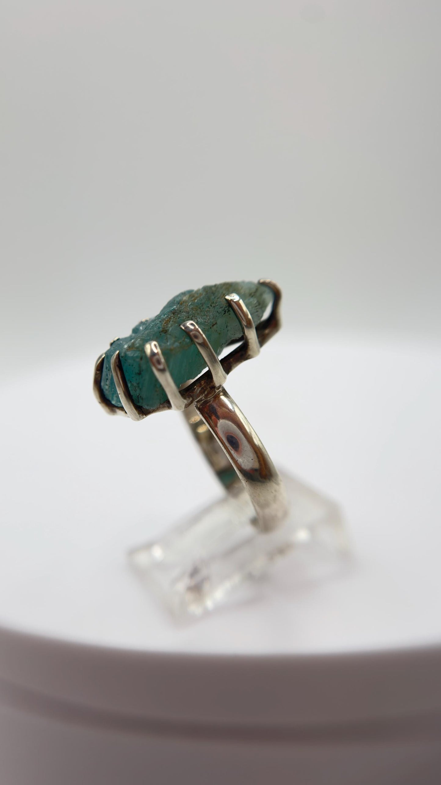 Grandidierite Ring Raw Blue Green Gemstone Silver Ring Natural Crystal Statement Jewelry Gift