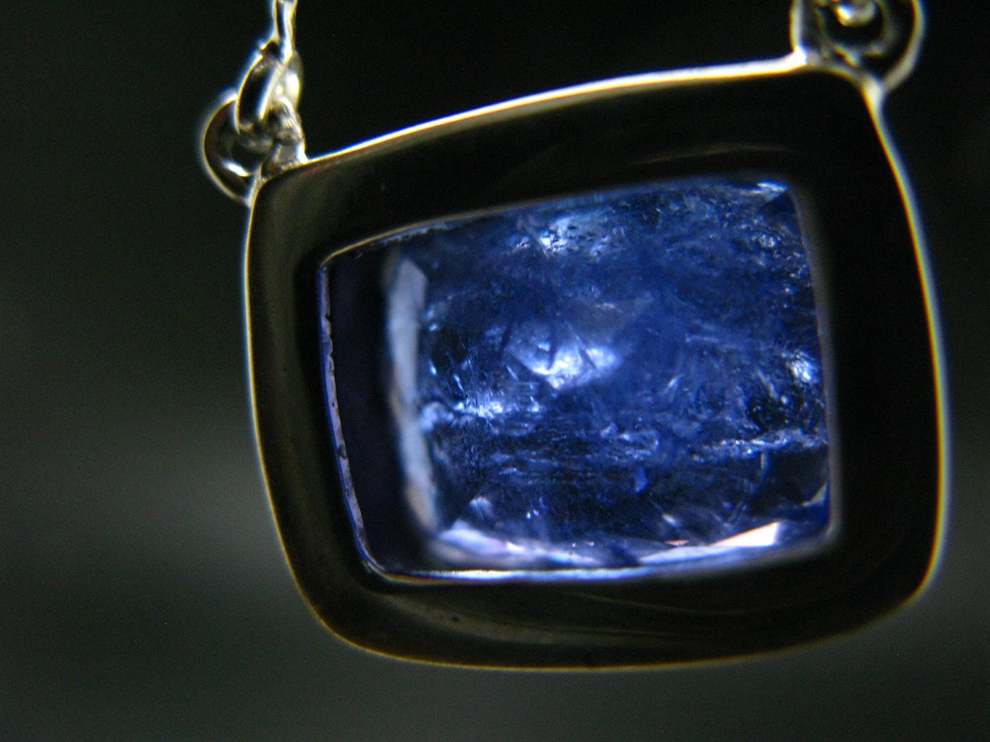 Large Natural Intense Color Faceted Tanzanite Zoisite Sterling Silver Pendant with Silver Chain from Tanzania - 0.4" - 8.16 Grams