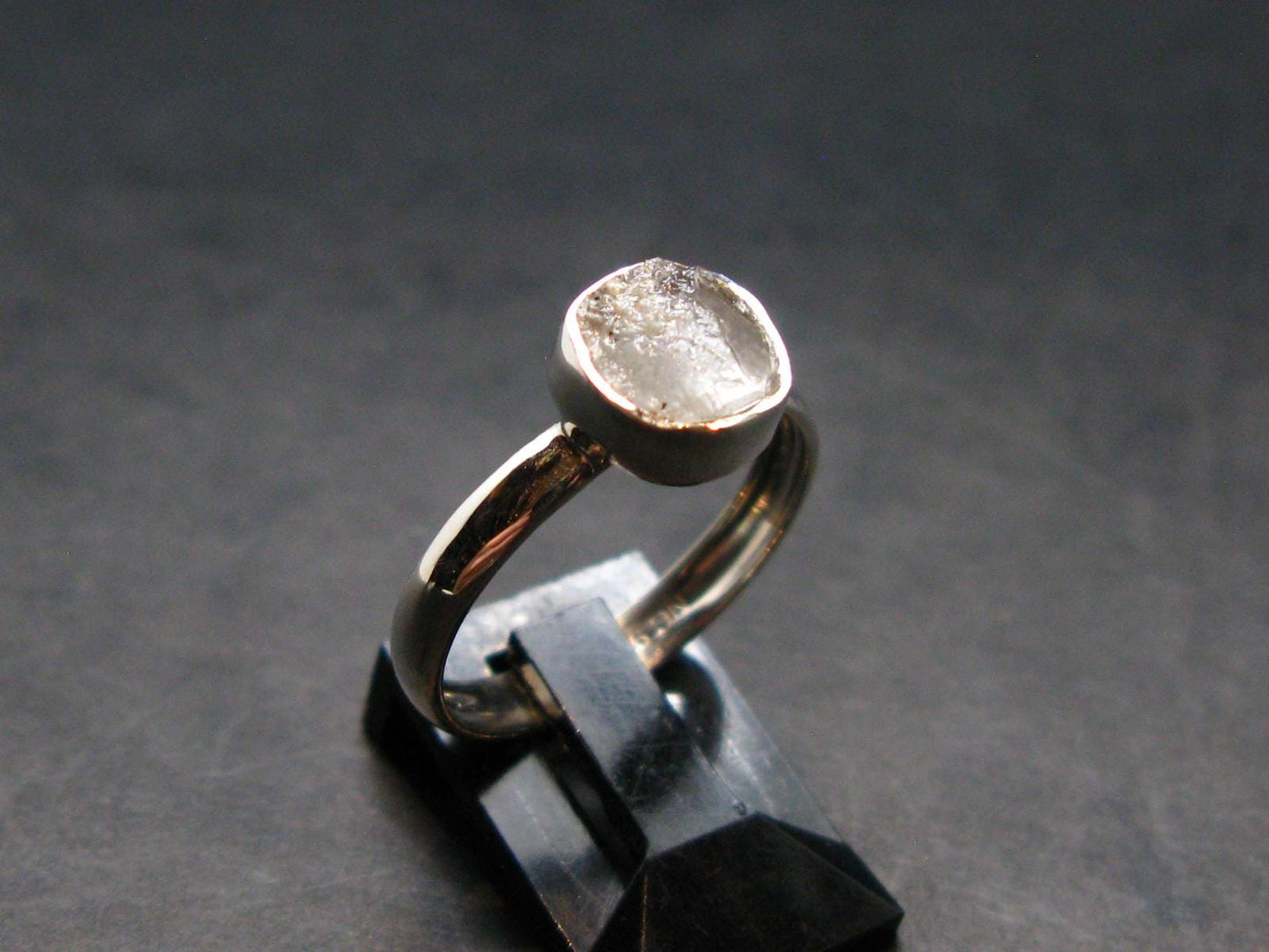 Gray Herderite Silver Ring from Africa - Size 8 - 2.0 Grams