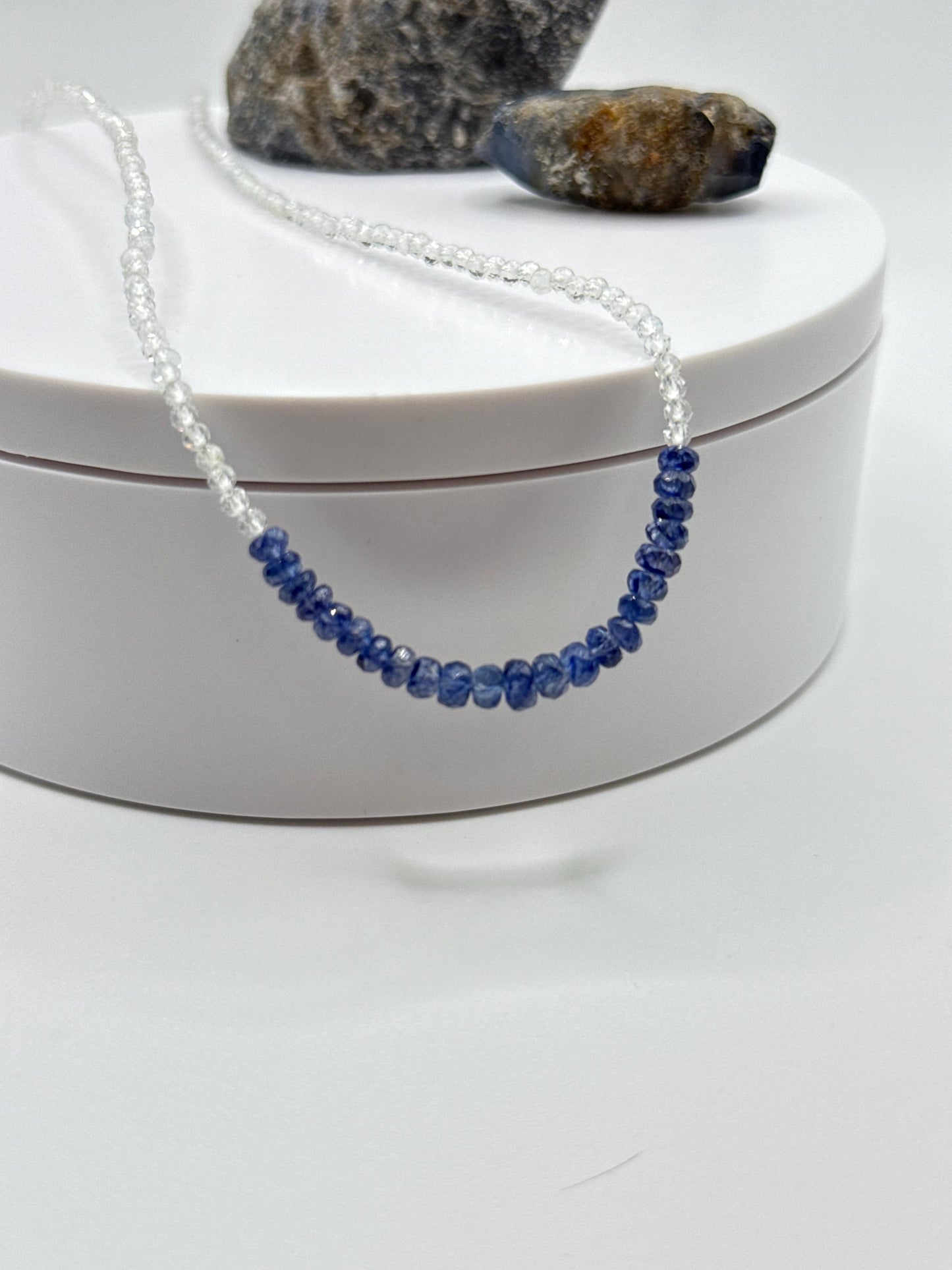 Blue Sapphire & White Topaz Beaded Necklace: Gemstone Healing Crystal