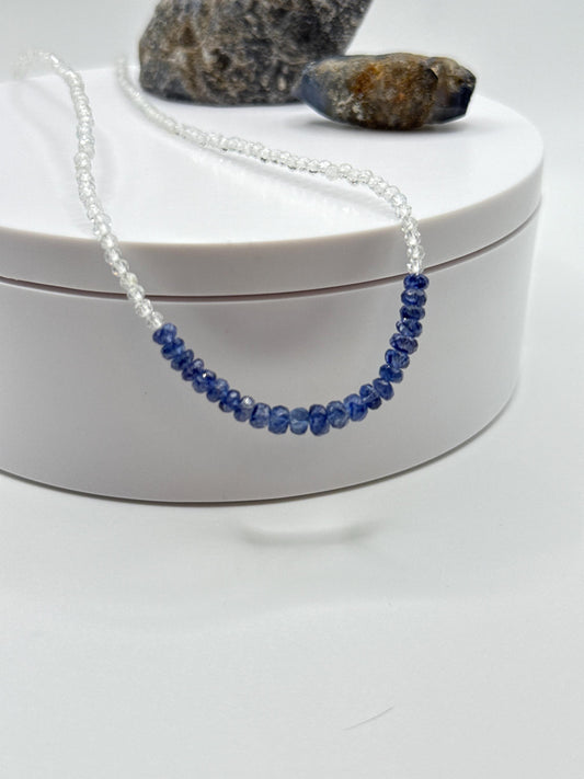 Blue Sapphire & White Topaz Beaded Necklace: Gemstone Healing Crystal