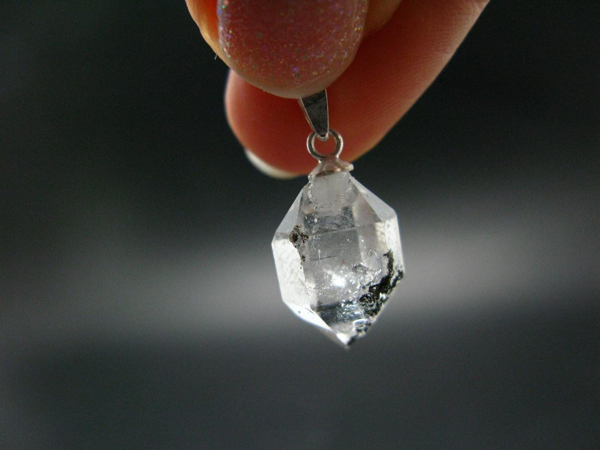 Fine Natural Herkimer Diamond Silver Pendant From New York 0.9" - 2.0 Grams