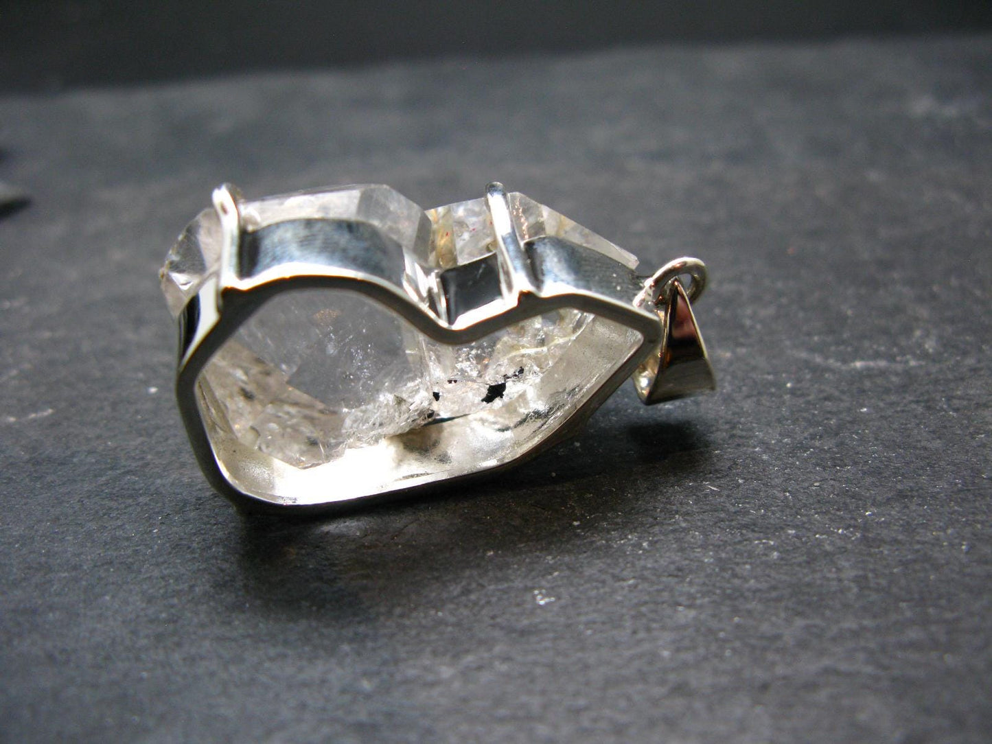 Fine Natural Herkimer Diamond Silver Pendant From New York - 1.8" - 25.40 Grams