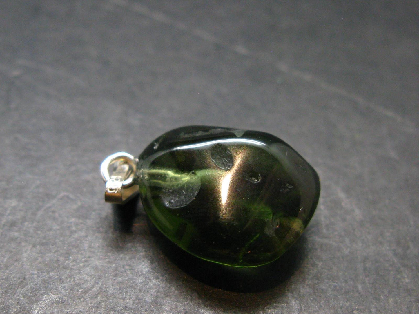 Moldavite Tektite Silver Pendant from Czech Republic - 0.9" - 1.9 Grams