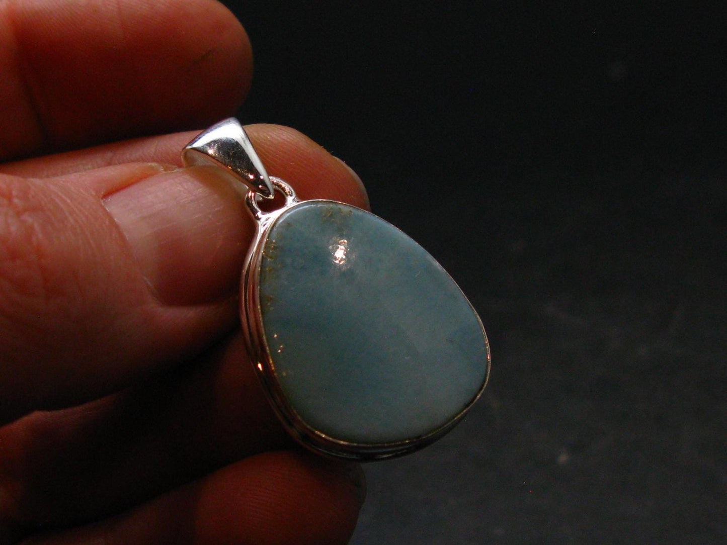 Rare Blue Larimar Pectolite Silver Plated Pendant From Dominican Republic - 1.5" - 4.61 Grams