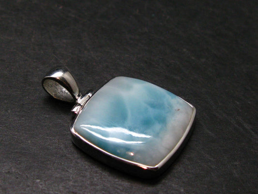 Summer’s Sea!! Rare Polished Cabochon Blue Larimar Pectolite Silver Pendant From Dominican Republic - 1.5" - 7.92 Grams