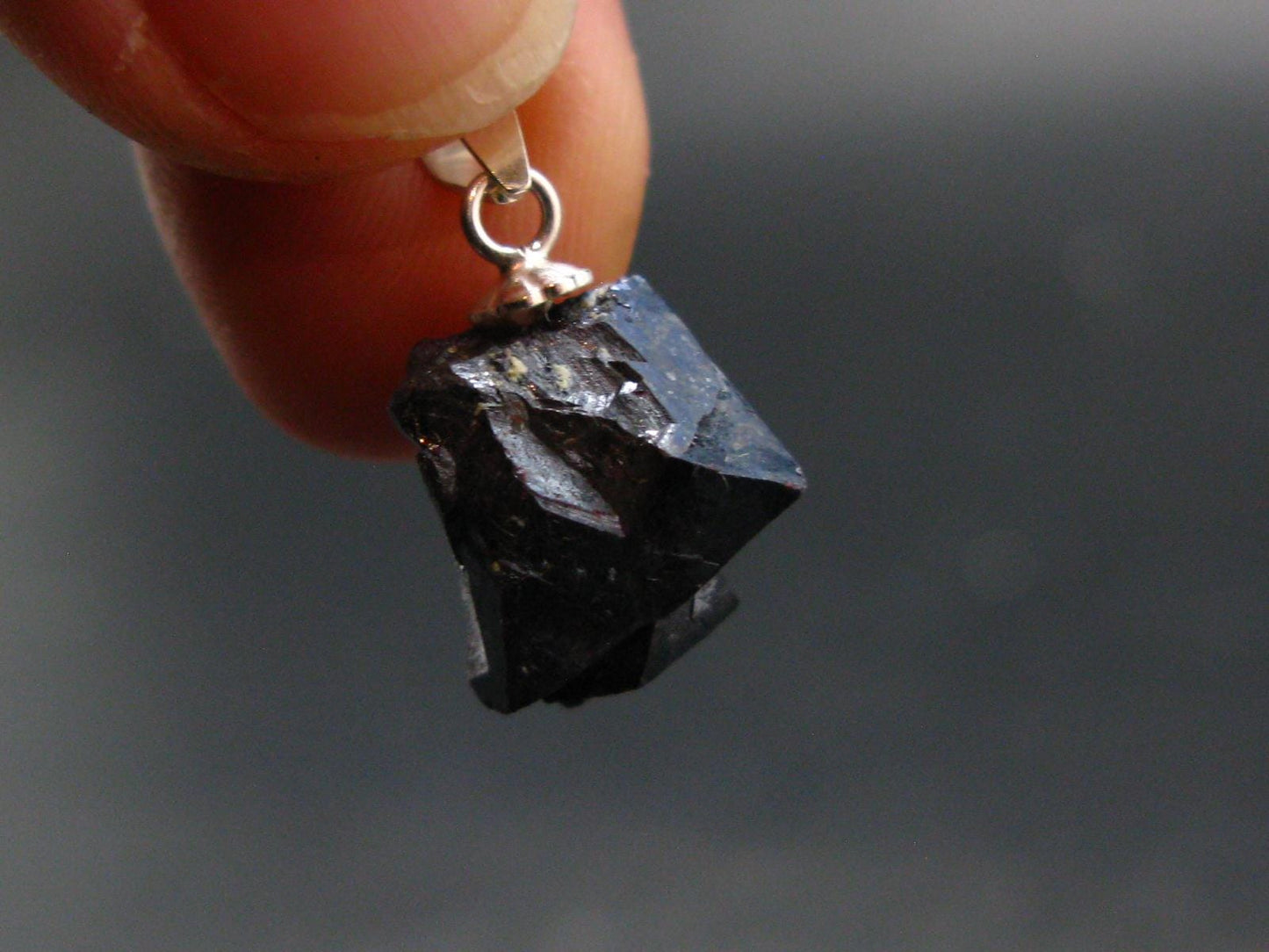 Metallic Silver Black Cuprite Sharp Octahedral Crystal Silver Pendant From Russia - 3.0 Grams
