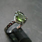 Moldavite Tektite and Red Garnet Silver Ring from Czech Republic - Size 9 - 2.53 Grams