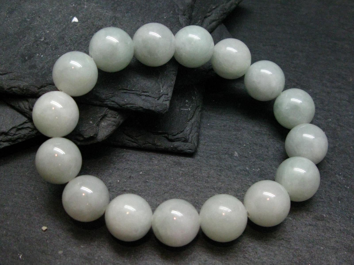 White Jade Jadeite Genuine Bracelet ~ 7 Inches ~ 14mm Round Beads