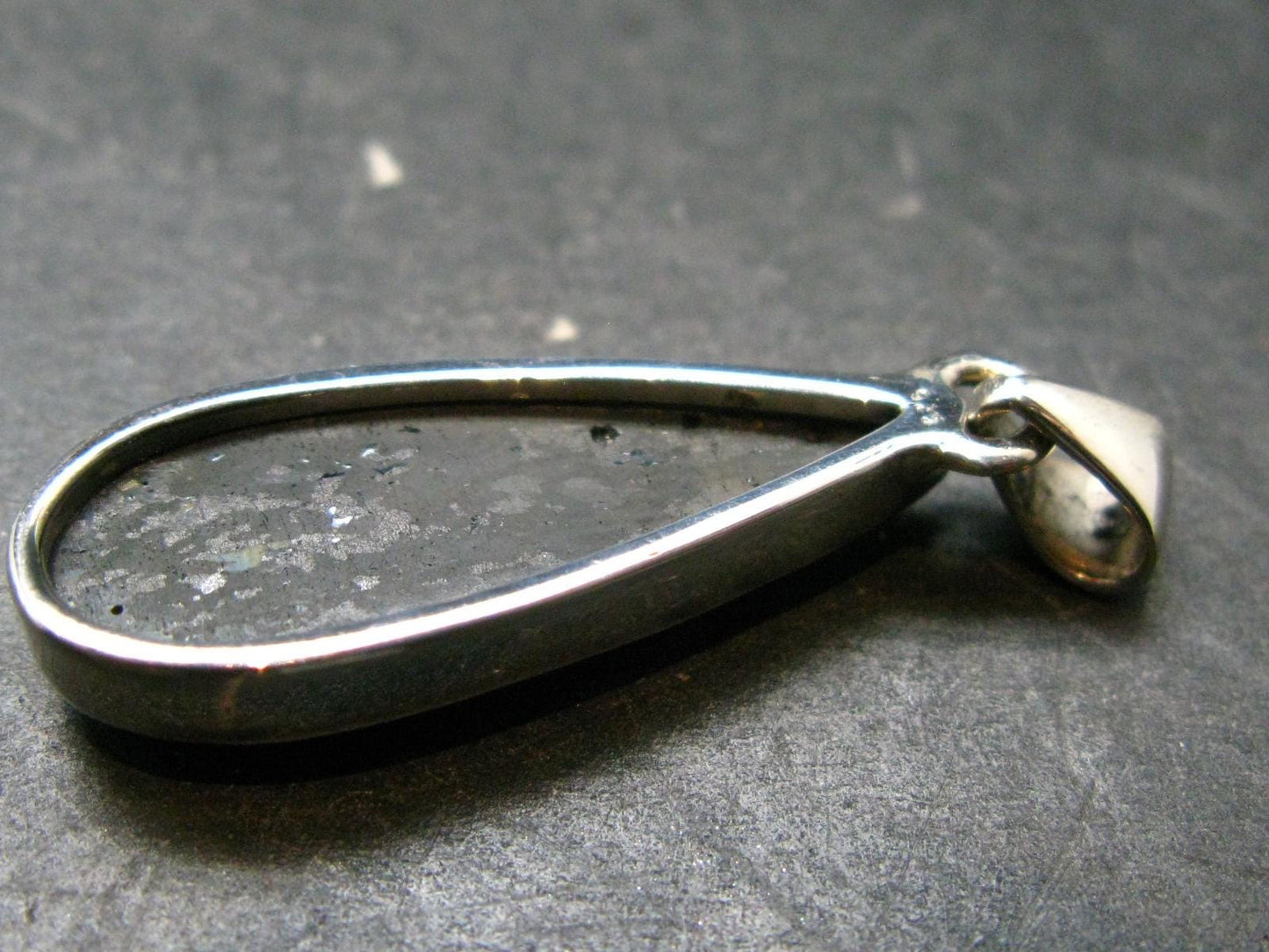 Very Rare Sterling Silver Nuumite Nuummite Pendant From Greenland - 1.6" - 5.48 Grams
