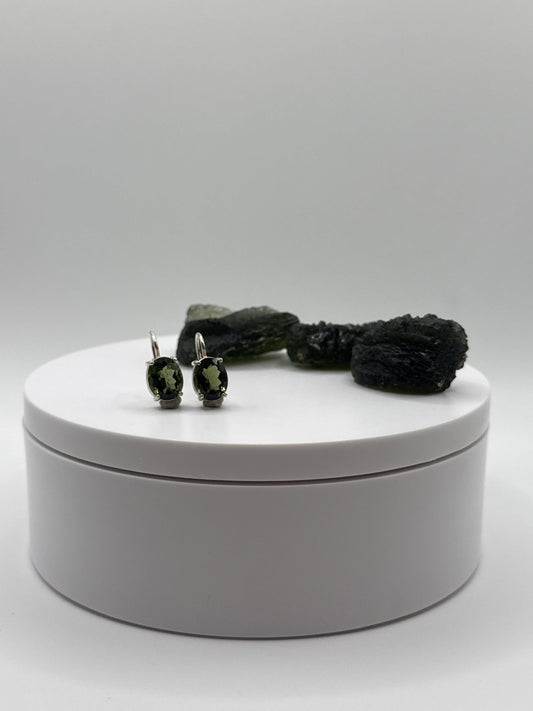 Minimalist Moldavite Earrings – Sterling Silver - Weight 2.77 Grams