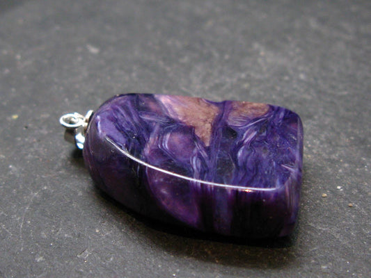 Rare High-Quality Charoite Pendant In SS From Russia - 1.4" - 8.46 Grams