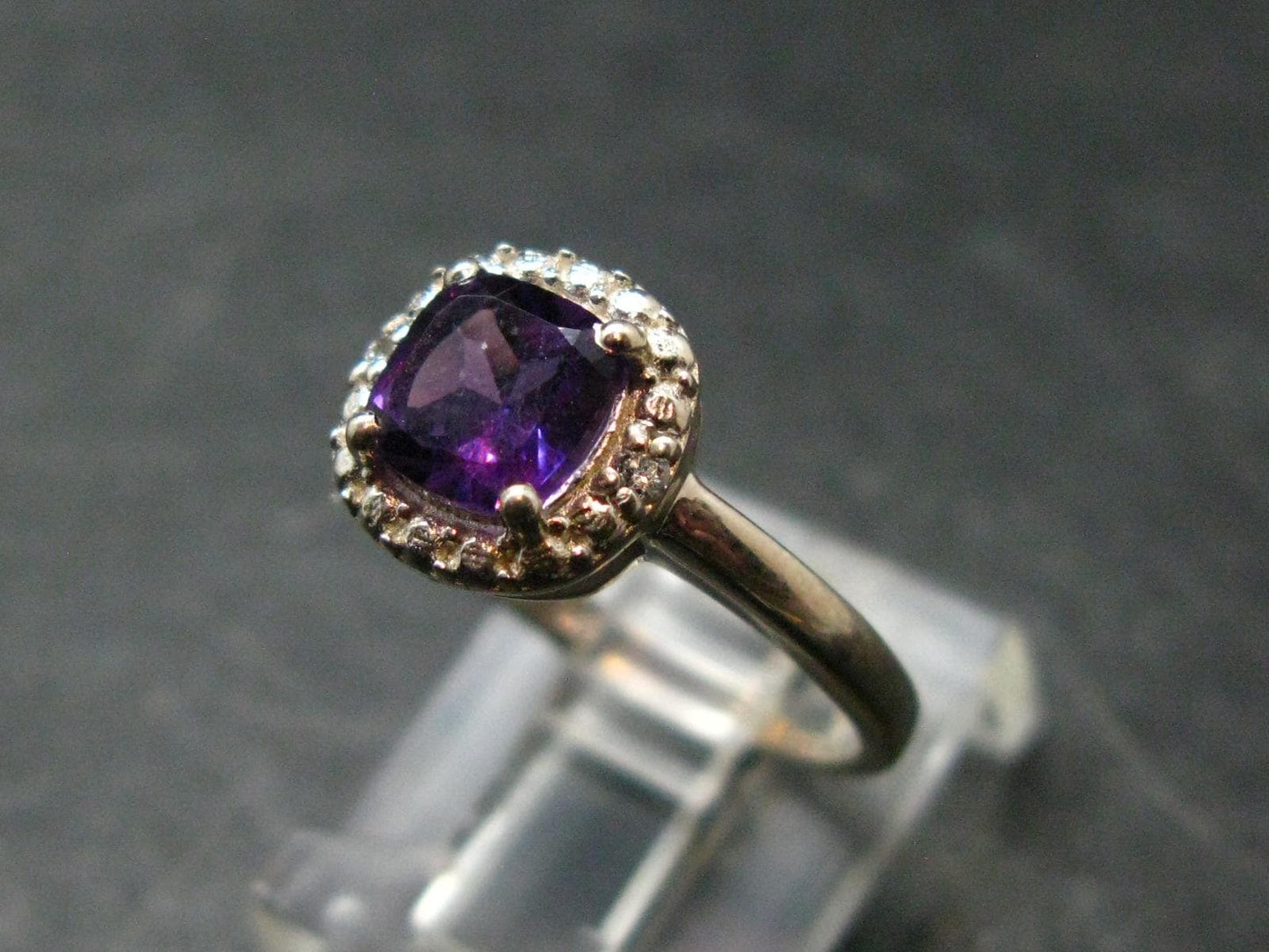 Siberian Amethyst!! Natural Faceted Rich Purple Amethyst 925 Silver Ring with CZ - 2.21 Grams - Size 6