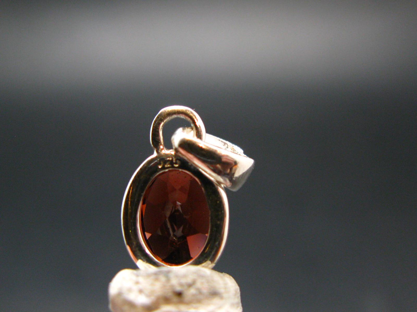 Genuine Red Garnet Almandine Gem Sterling Silver Pendant From India - 0.7" - 1.82 Grams