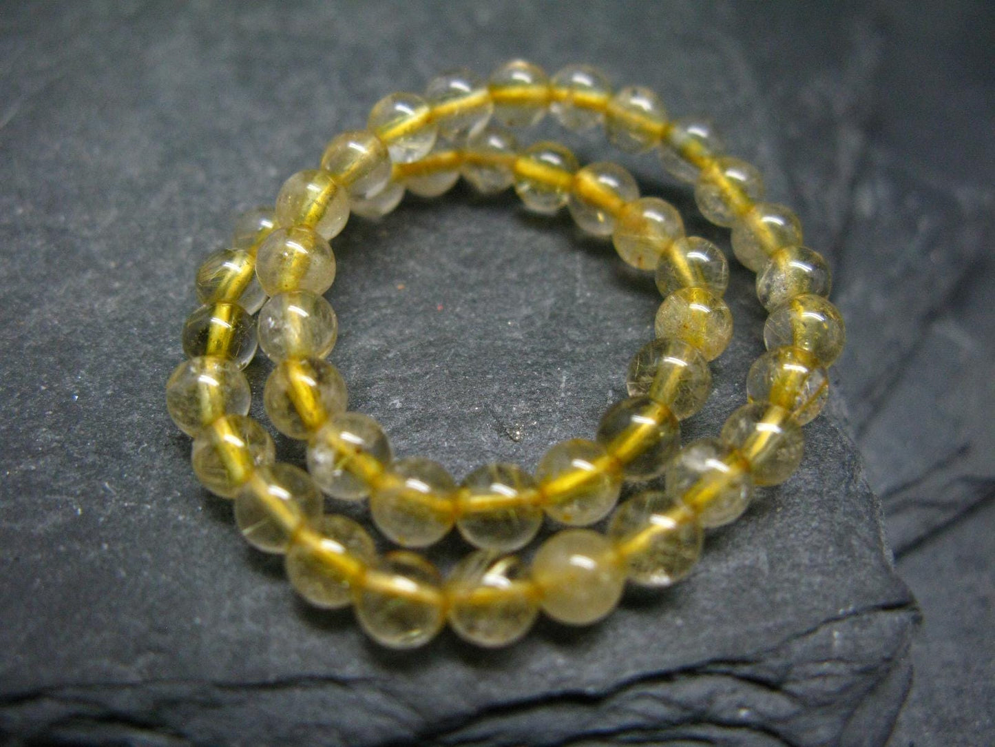 Rutilated Quartz Genuine Bracelet ~ 7 Inches ~ 4mm Round Beads