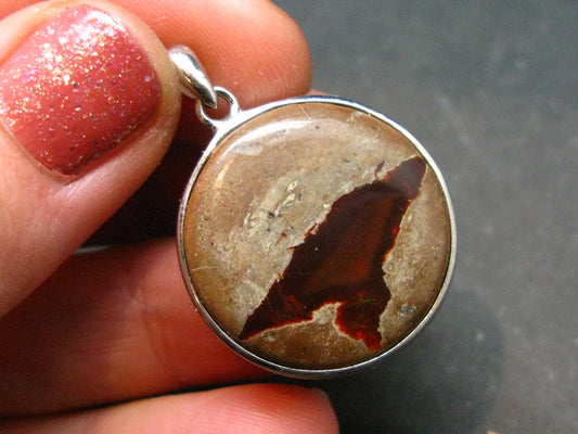 Fire Opal Sterling Silver Pendant From Mexico - 1.2" - 4.23 Grams