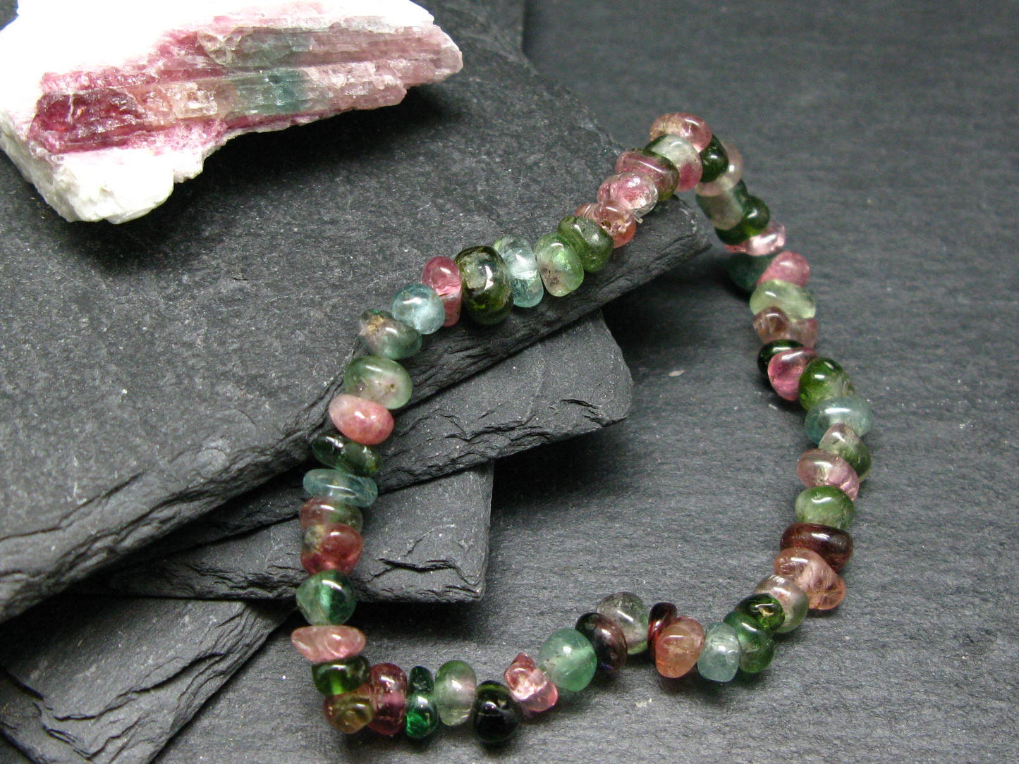 Watermelon Bicolor Tourmaline Genuine Bracelet ~ 7 Inches ~ 7mm Tumbled Beads