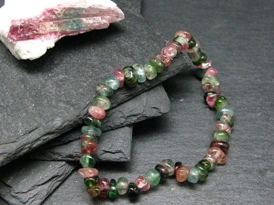 Watermelon Bicolor Tourmaline Genuine Bracelet ~ 7 Inches ~ 7mm Tumbled Beads