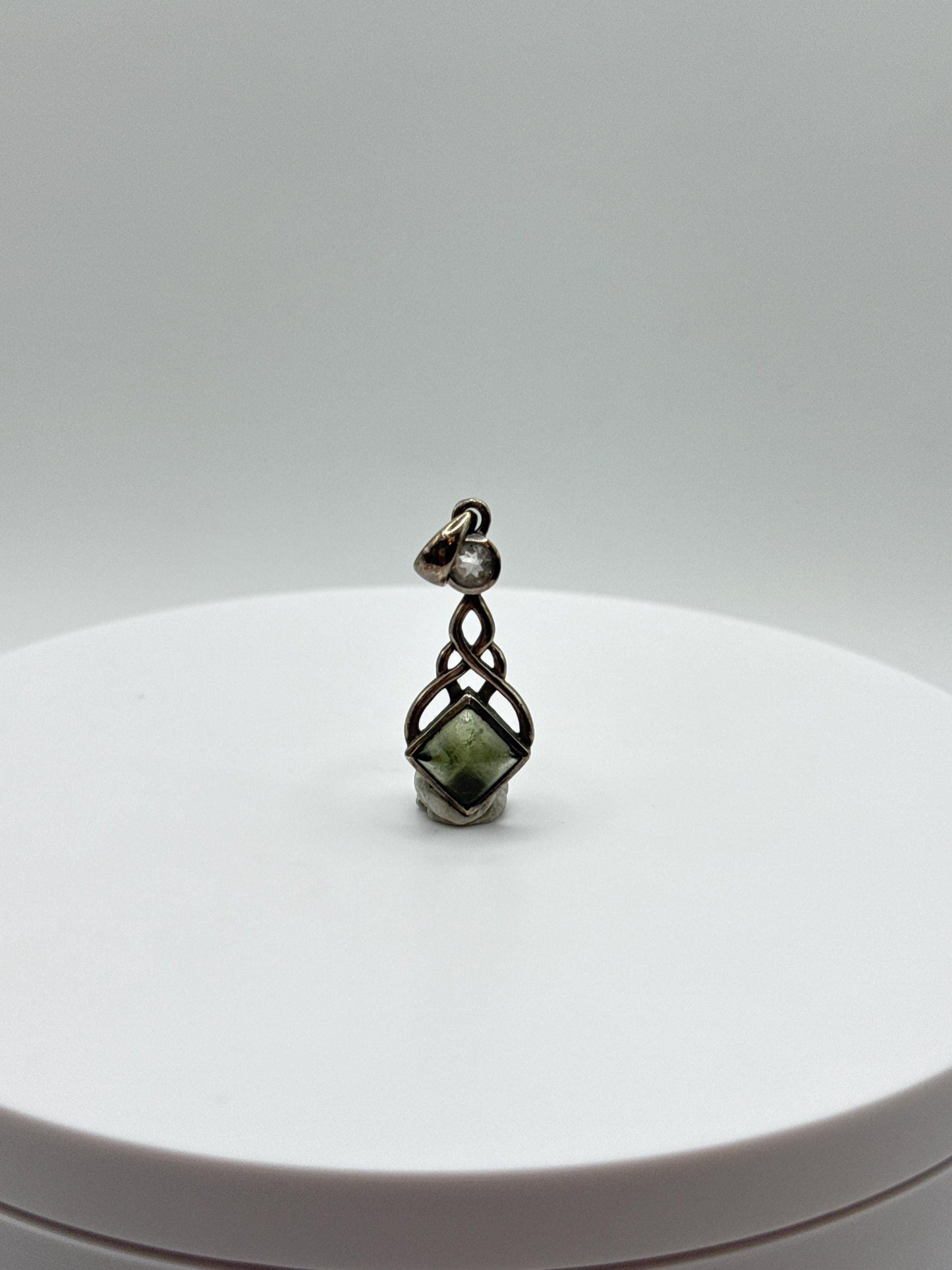 Moldavite Sterling Silver Celtic Knot Pendant - 2.55 Grams