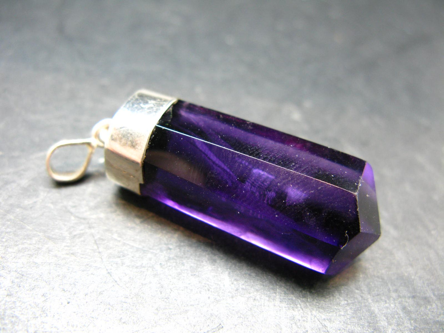 Genuine Rich Purple Faceted Amethyst Silver Pendant From Brazil - 2.1" - 14.48 Grams