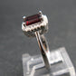 Natural Rectangular Faceted Red Garnet Rhodium Plated Sterling Silver Ring with CZ - Size 6.75