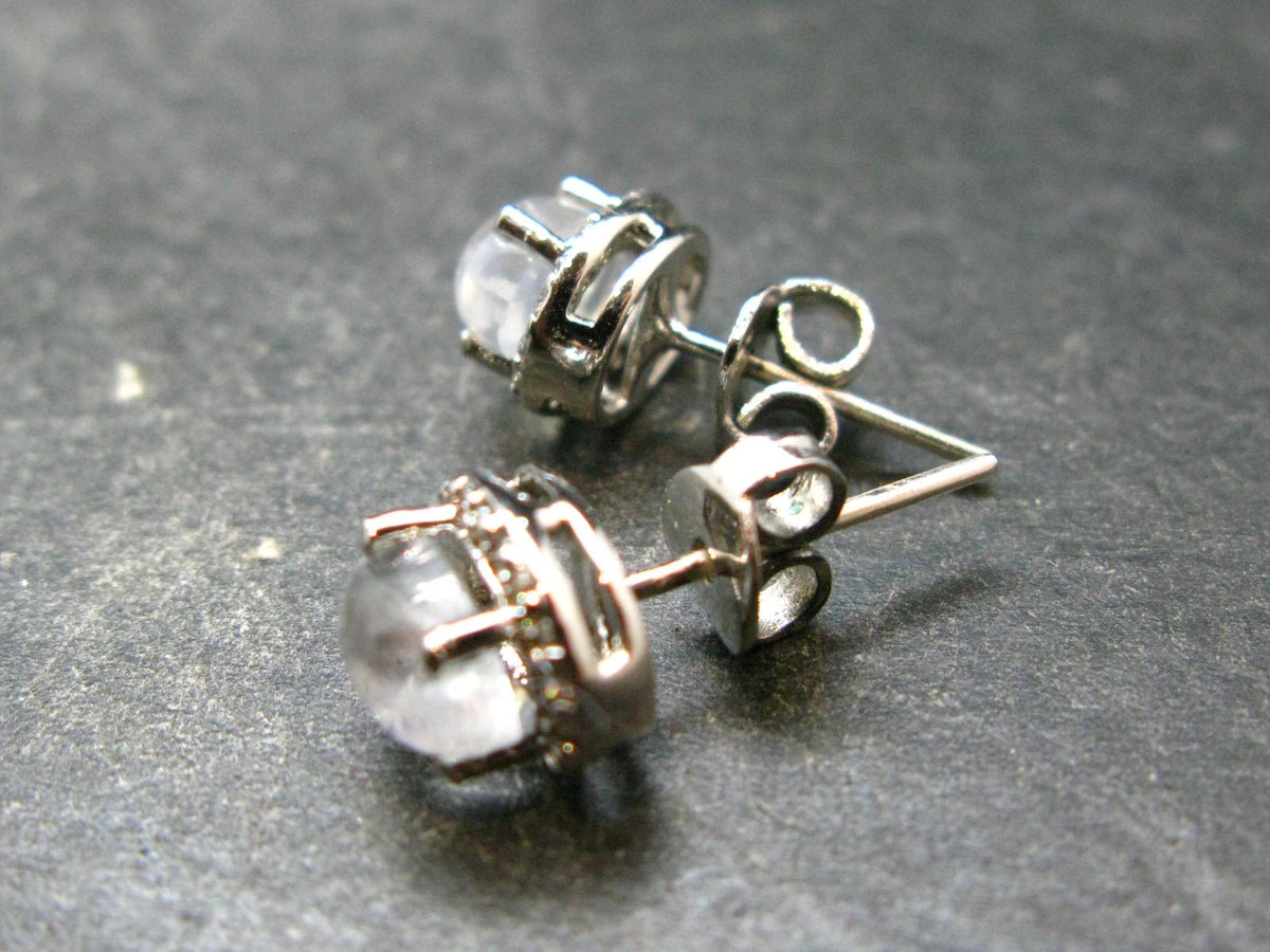 Moonstone Stud Earrings In Sterling Silver From India - 2.63 Grams