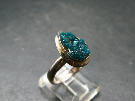 Emerald Green Dioptase Crystal Silver Ring from Congo - 4.53 Grams - Size 7