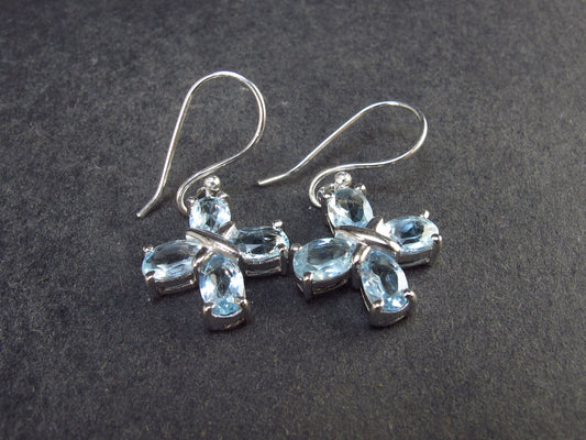 Faceted Natural Sky Blue Topaz Dangle 925 Silver Earrings from Brazil - 1.2" - 4.23 Grams