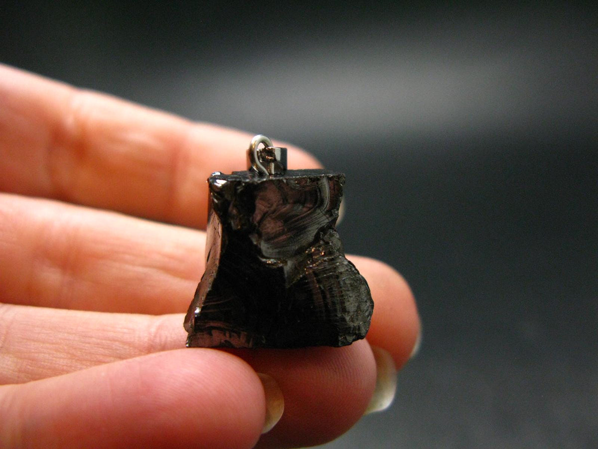 Unpolished Elite Shungite Silver Pendant from Russia - 0.9" - 3.06 Grams