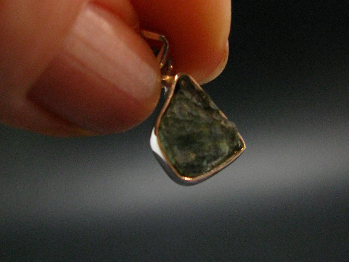 Moldavite Tektite Silver Pendant from Czech Republic - 0.8" - 1.19 Grams