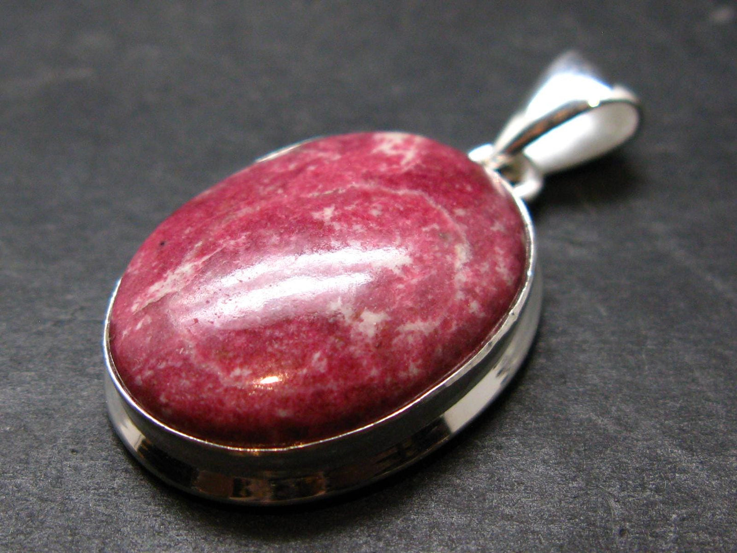 Thulite Silver Plated Pendant From Norway - 1.4" - 6.71 Grams