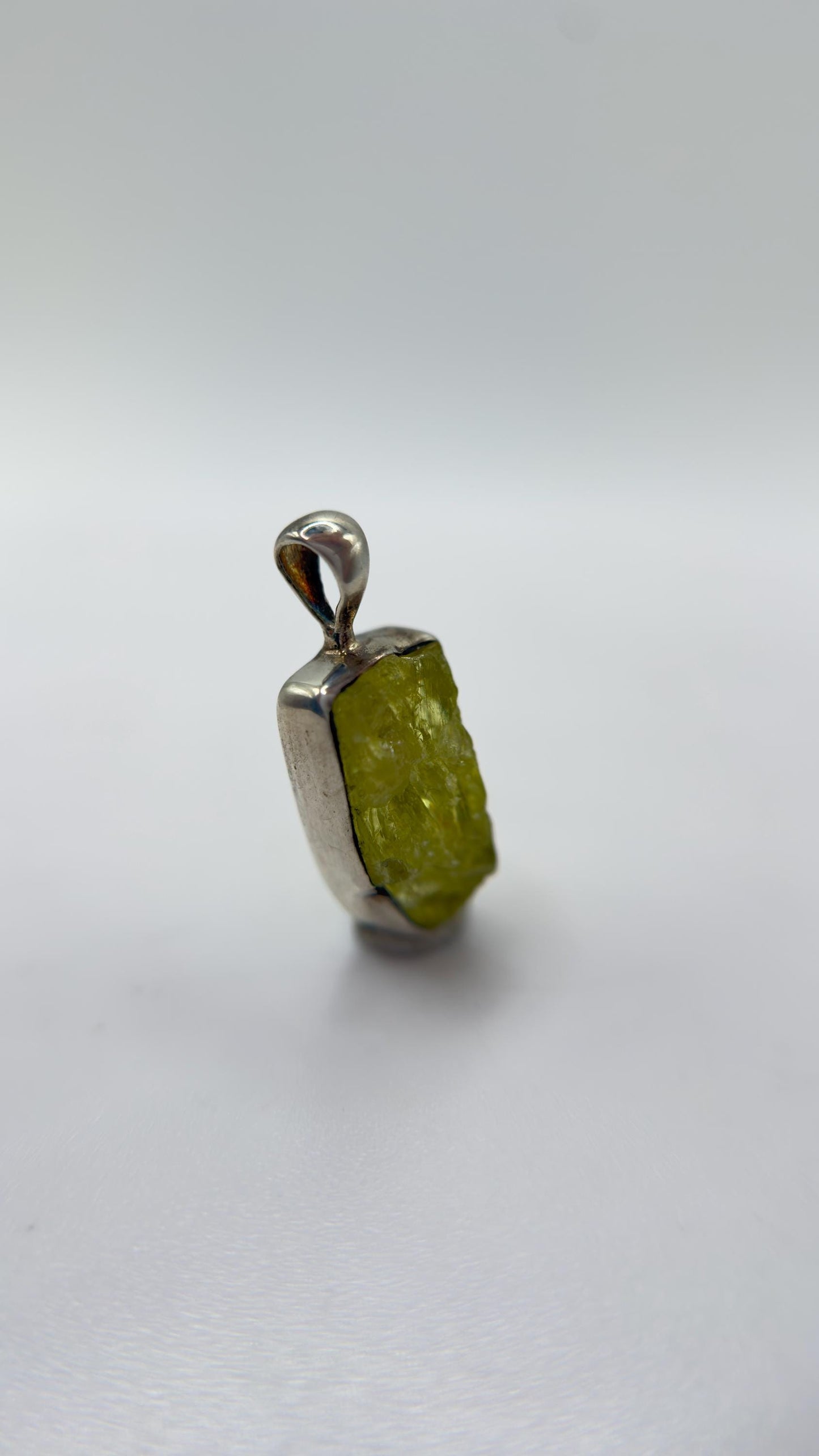 Chrysoberyl Raw Stone Pendant Green Yellow Gemstone Silver Necklace Pendant Natural Crystal Jewelry Gift