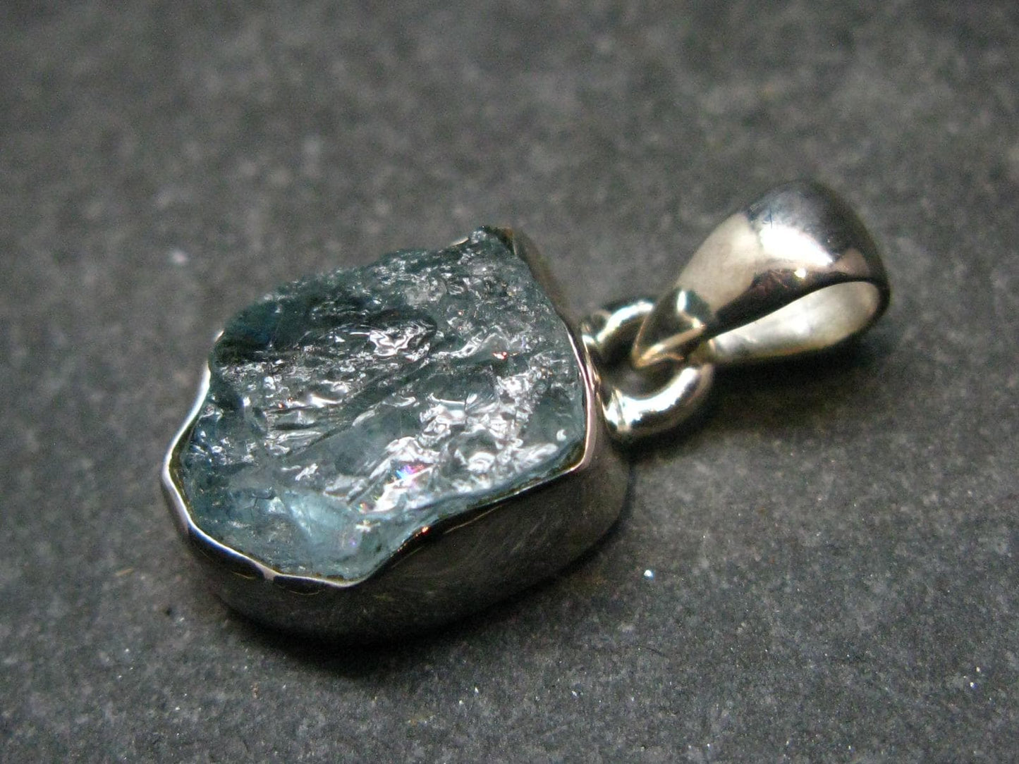 Fantastic Gemmy Aquamarine Crystal Silver Pendant From Brazil - 0.8"