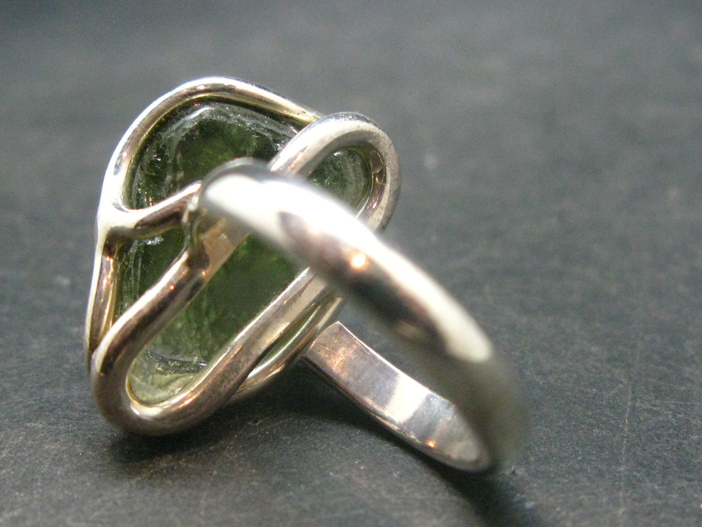 Moldavite Tektite Silver Ring from Czech Republic - Adjustable Size - 6.79 Grams