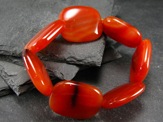 Carnelian Genuine Bracelet ~ 7 Inches ~ 27mm Squared Beads