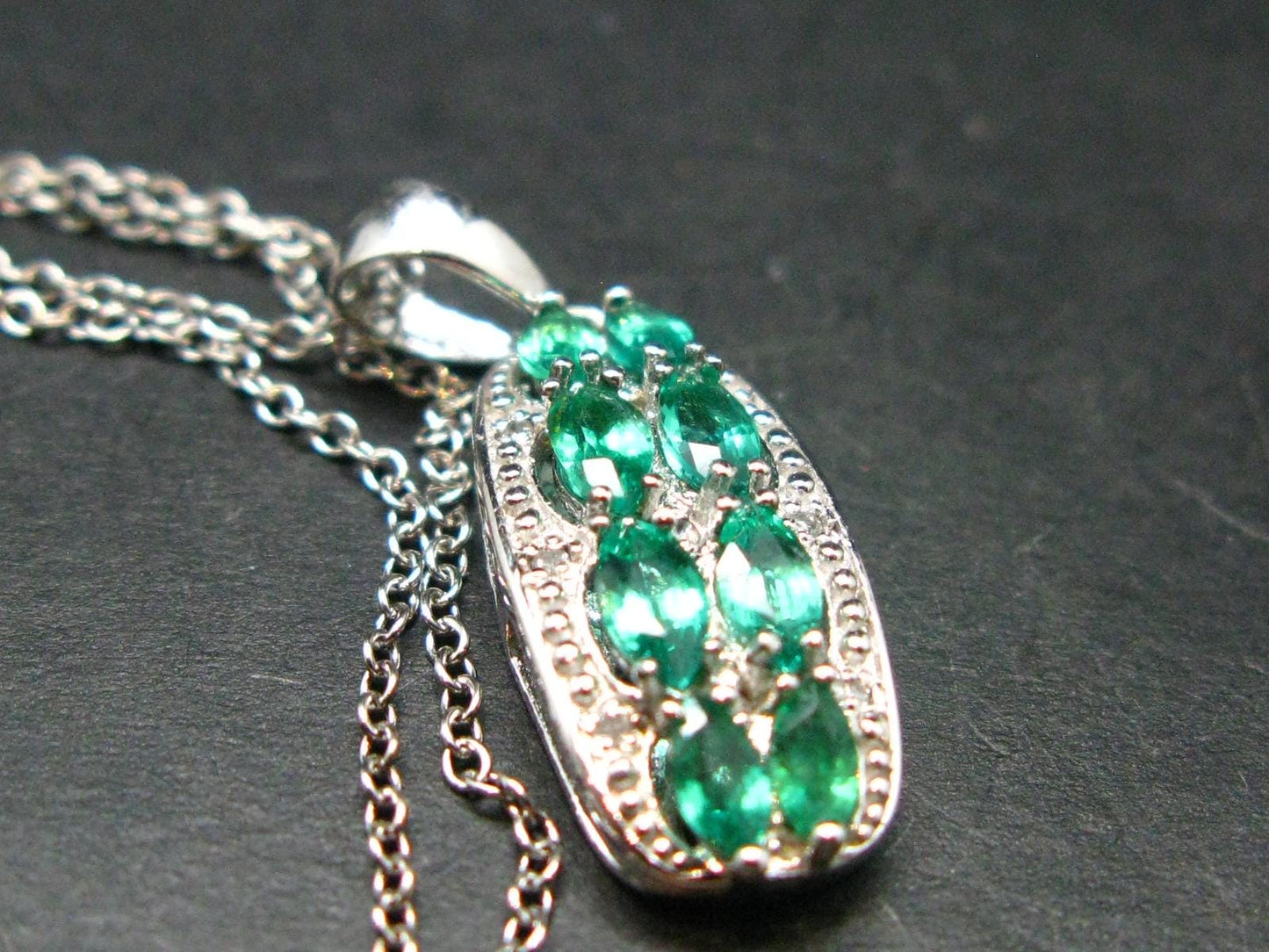 Emerald Silver Pendant W/Chain From Colombia - 0.84 Carats